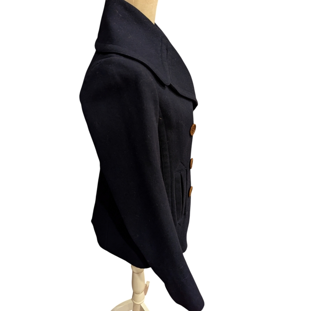J. Crew Navy Peacoat Wool Blend Classic preppy Fisherman Double Breasted Sz S - Picture 4 of 10